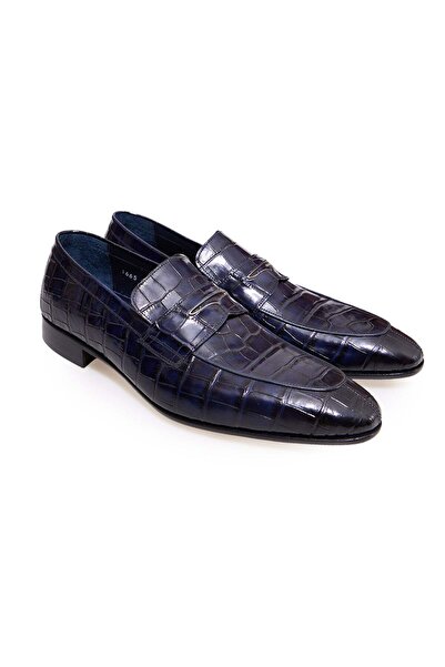 FRANCO CALVANI Dark Blue Color Laceless Genuine Leather Men's Shoes