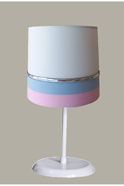 ONAY M White Pink Blue Fabric Covered Bedroom Youth and Children's Room Lamp ...
