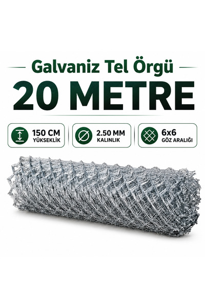 Genel Markalar Galvaniz Tel Örgü Çit 20 Metre 150 cm Yükseklik 2.50 mm 6x6 Gö...