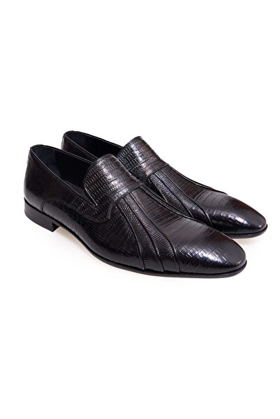 FRANCO CALVANI Black Color Laceless Genuine Leather Men's Shoes