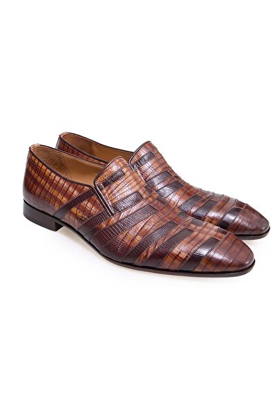FRANCO CALVANI Brown Laceless Genuine Leather Men's Shoes