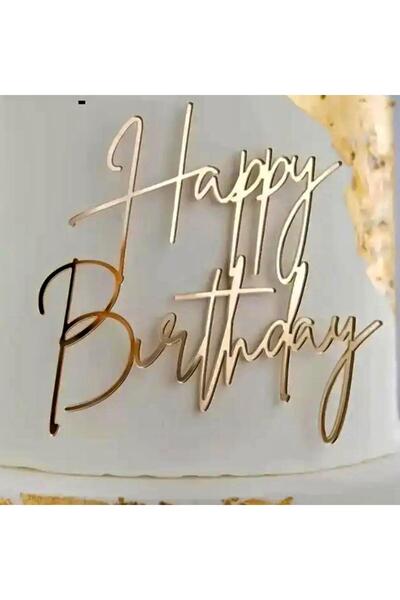 Happy Birthday Pleksi Pasta Süsü KOD 13 GOLD - 10x10 cm