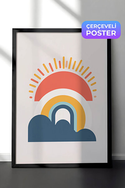 Zestia Pictură murală de artă minimalistă cu ramă neagră, cu raze de curcubeu...