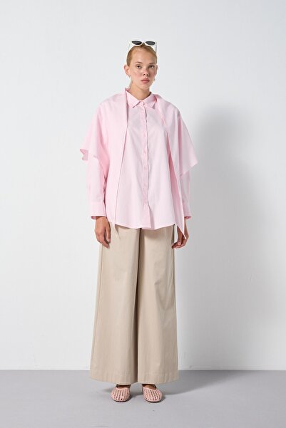 minaaise Women's Pink Oversize Poplin Shirt with Scarf 31087