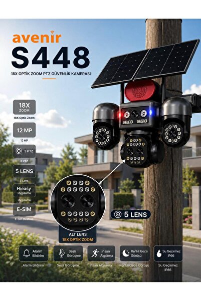 KRNTEKNO TEKNOLOJİ MARKET KRNTEKNO Avenir S448 12MP 4g Solar Ptz Güvenlik Kam...