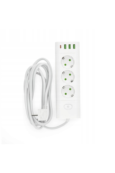 NO BRAND Prelungitor cu priză multiplă, 3 prize + 3 USB / 1 USB-C / 3 m / Zu+...