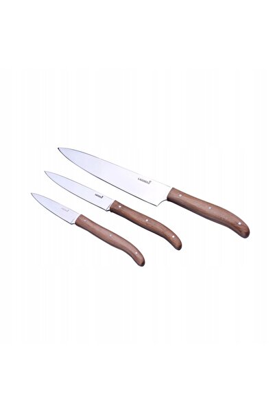 NO BRAND Set de 3 cuțite de bucătărie LAGUIOLE cu suport din lemn, pentru cadou