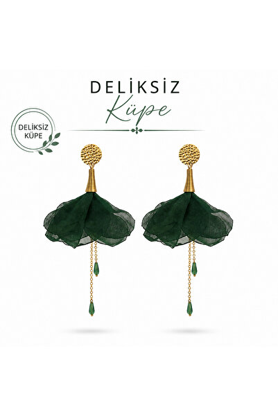 1PARÇAMAVİ Hole-Free Compression Clip Women's Earrings - Chiffon Fabric Flora...