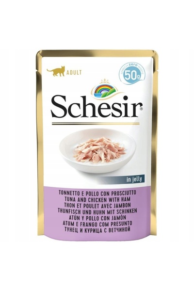 NO BRAND SCHESIR Hrană umedă pentru pisici cu ton, pui și șuncă – Set de 30 x...