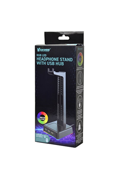 NO BRAND Suport de birou pentru căști, hub gaming RGB, LED, 3xUSB Vakoss