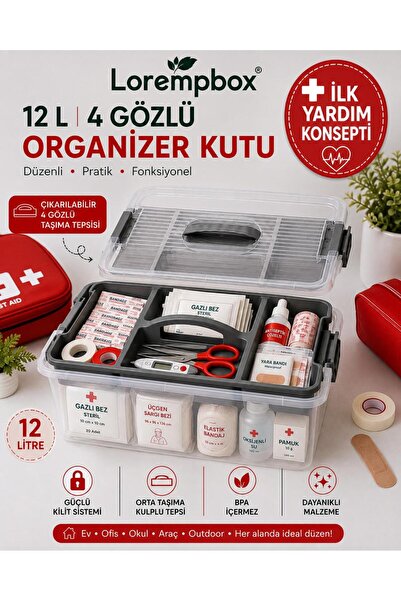 LOREMPBOX 12 L 4-Compartment First Aid Organizer Box – First Aid Supplies Org...