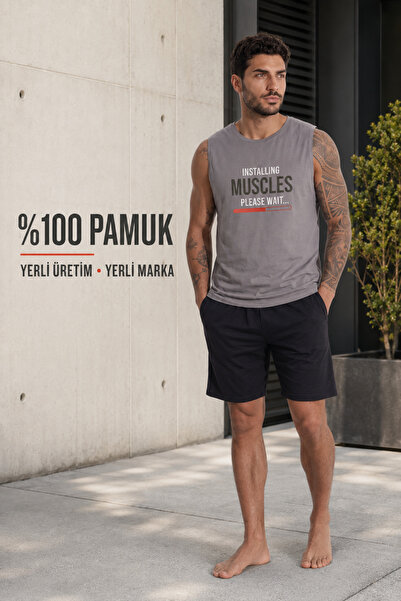 Yazlık Erkek Şort Tişört 100% Pamuk Indoor, outdoor Sporcu, fitness, ev Giyim