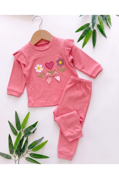 VOY KİDS Baby Girl Seasonal Heart Flower Embroidered Ruffle 3-6-9-12 Months 2...