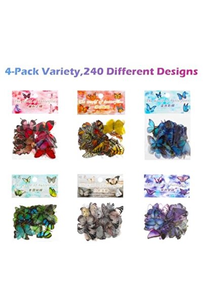 NO BRAND 240 de bucăți autocolante fluturi colorate, autocolante 3D transpare...