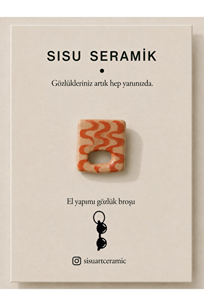 Sisu ceramic Kare el yapımı gözlük broşu