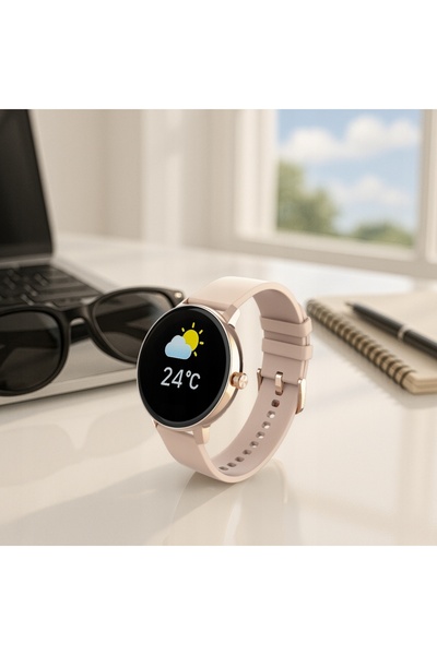 Emavo Smartwatch de damă auriu, apeluri, sport, Bluetooth, meniu, PL watch 5,...