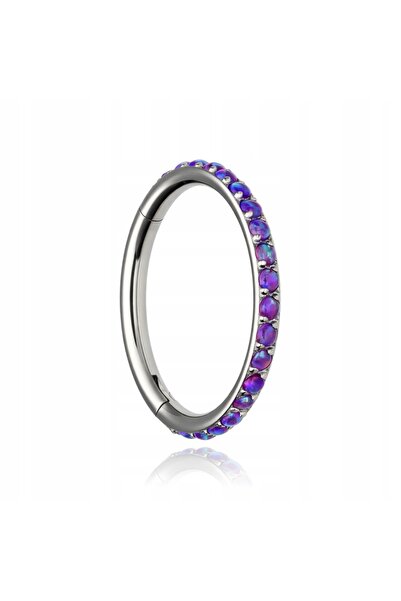 NO BRAND Cercel tip clicker din titan cu opal violet OP52 - Argintiu 1.2/10