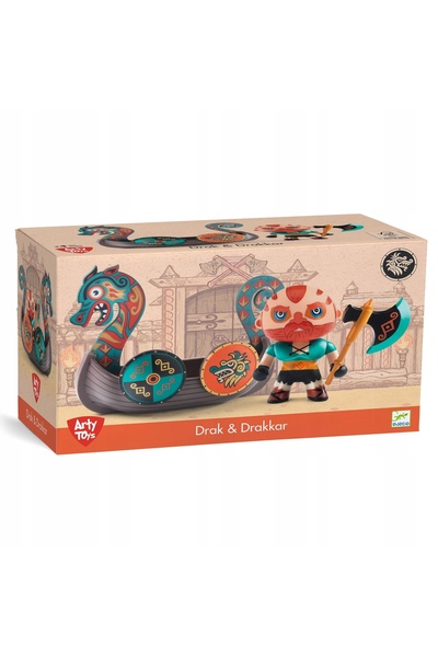 djeco ARTY TOYS Figurină viking DRAK în barcă cu dragon 6849