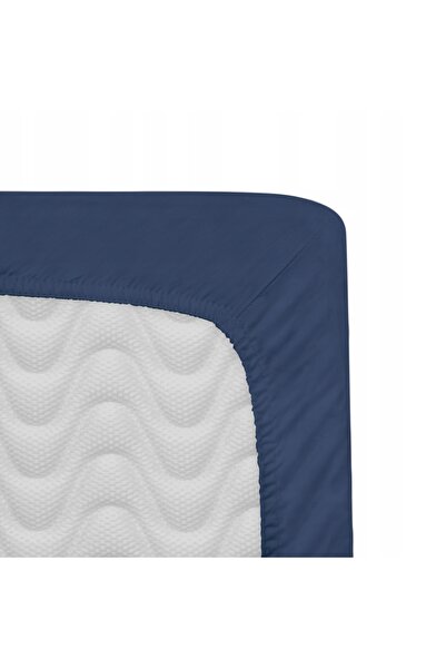 NO BRAND Cearșaf de pat din bumbac cu elastic 120x200 uni satinat albastru ch...