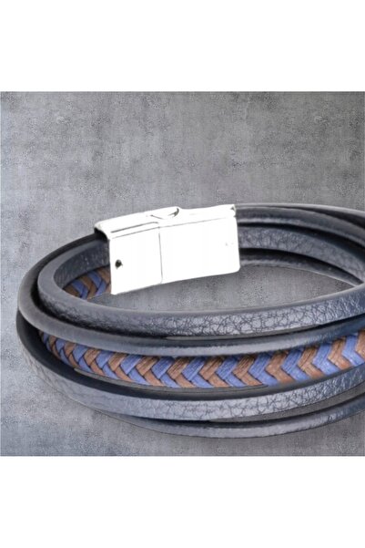 NO BRAND Brățară multistrat cu granat, piele și șnur împletit 21cm