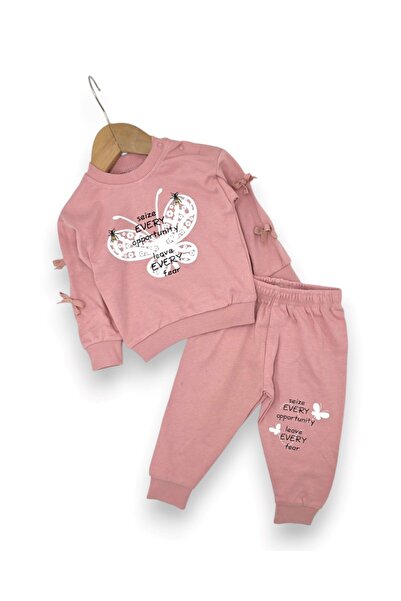 Egelite Baby Girl Set with Butterfly Print and Bow on the Sleeves, 6-9-12-18-...
