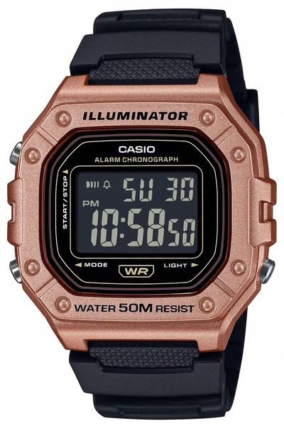 Casio CEAS DIGITAL W-218HM-5BVEF CARCASĂ AURIE ROZ CRONOMETRU ALARMĂ LED 43mm