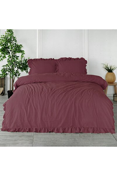 NO BRAND Lenjerie de pat 160x200 BUMBAC 100% CROȘETAT cu volan, culoare zmeură
