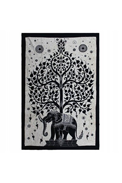 Ancient wisdom Decorațiune de perete din bumbac - 130x200 cm - Elefant și Copac