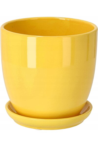 NO BRAND Set de 2 ghivece cu suport, Ø17cm, ceramică galbenă, pentru flori