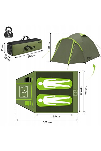 NO BRAND Cort de camping turistic pentru 2 persoane, impermeabil, Scout Vayox