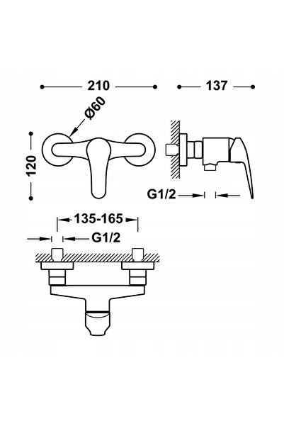NO BRAND Baterie de duș montată pe perete + set de duș Tres BASE PLUS 21616710NM
