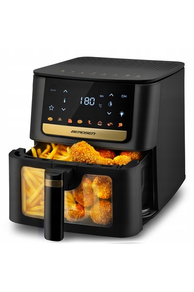 Berdsen Friteuză cu aer cald, fără ulei, tip grill, mare, 6,5L, 1700W, cu fer...
