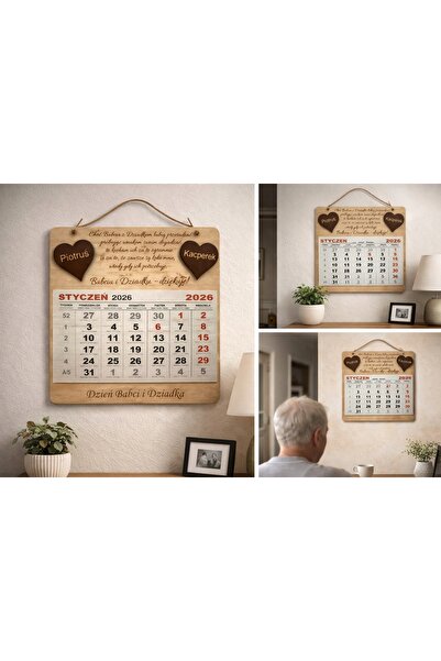 NO BRAND Calendar din lemn pentru Bunica și Bunicul, calendar anual cu gravur...