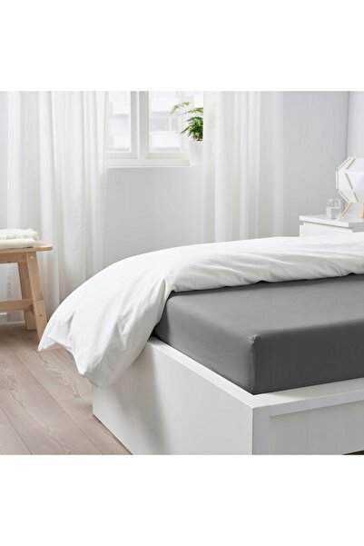 NO BRAND IKEA DVALA cearșaf cu elastic 90x200 gri uni 100% BUMBAC