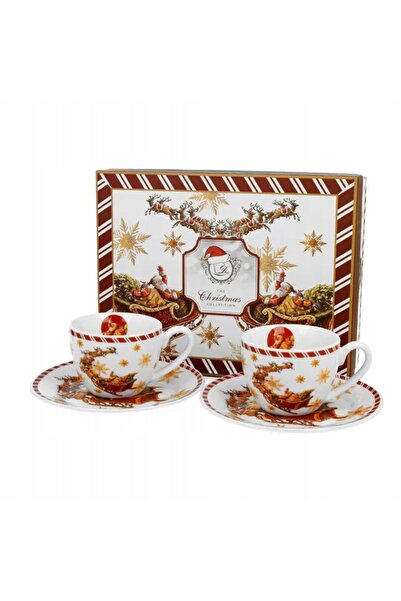 NO BRAND Cești de espresso de Crăciun cu farfurioare DUO SANTA PE SANIE 2 buc.