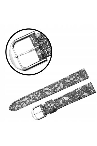 NO BRAND Curea REDA 16mm cu model floral, gri, cusături gri