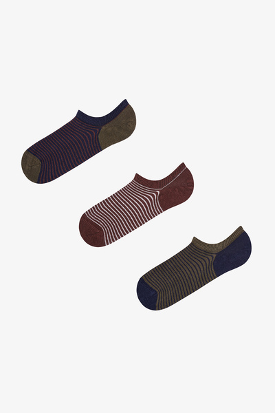 Penti Erkek Haki Below Surface Çizgili Pamuklu 3 Çift Sneaker Çorap