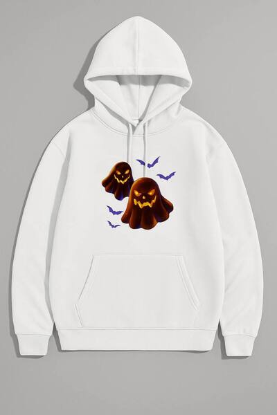 JANTIL MODA Unisex Oversize 3 Thread Yarn Kangaroo Pocket "Ghost and Bat" Pri...