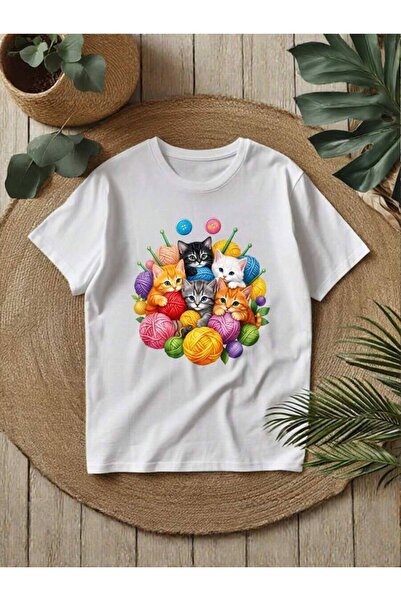 k222 Women's Vintage Floral Cat Graphic T-Shirt, Crew Neck Short Sleeve Multi...