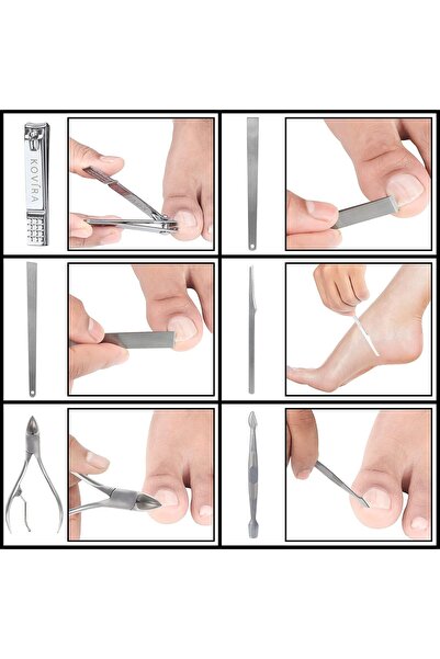 Kovira Set de manichiură și pedichiură Kovira, 19 piese din oțel inoxidabil, kit pentru îngrijirea unghiilor și a feței, - husă de depozitare din piele, 16 x 2.6 x 14.2 cm, Negru