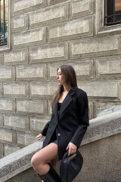 ELBEE Black striped oversize jacket