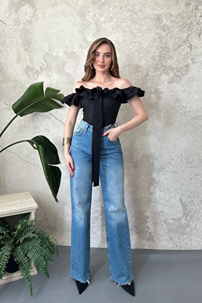 ELBEE Black ruffled underwire blouse