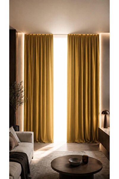 SHY TEKSTİL Mustard Single Panel Blackout Background Curtain Light-Proof Blac...