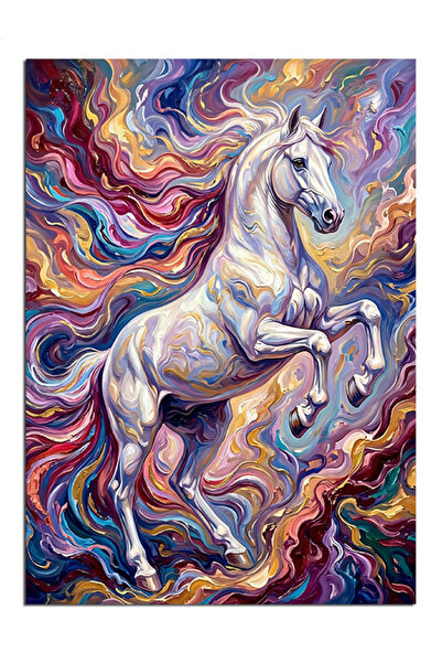 Artmeg Pânză decorativă cu cal în galop în un vortex colorat - Tablou din lem...