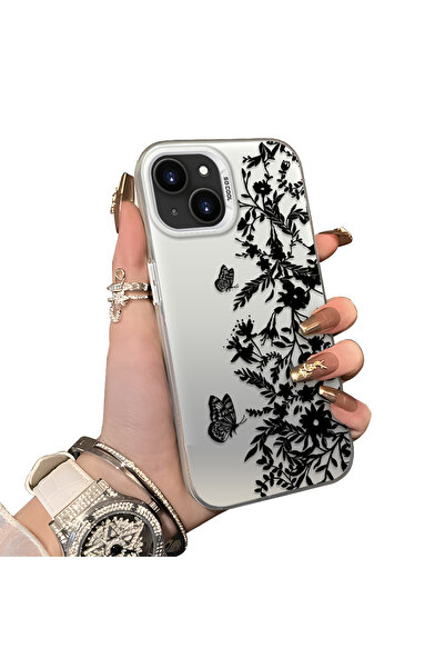 quırkshıeld iPhone 13 Mini Uyumlu Şık Siyah Sarmaşık Deseni Silikon Kılıf, Gü...