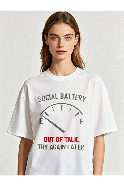 23ERVA 2026 Spring/Summer New Women's Round Neck "Social Battery" Social Anxi...