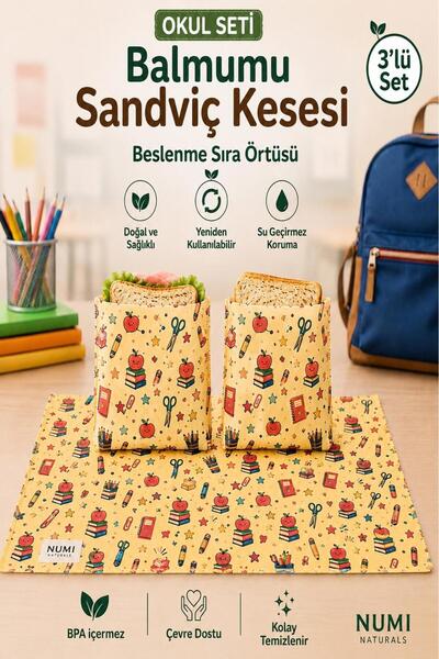 NUMI Naturals School Set – Lunchbox Cover & 2-Pack Wax-Coated Sandwich Bags