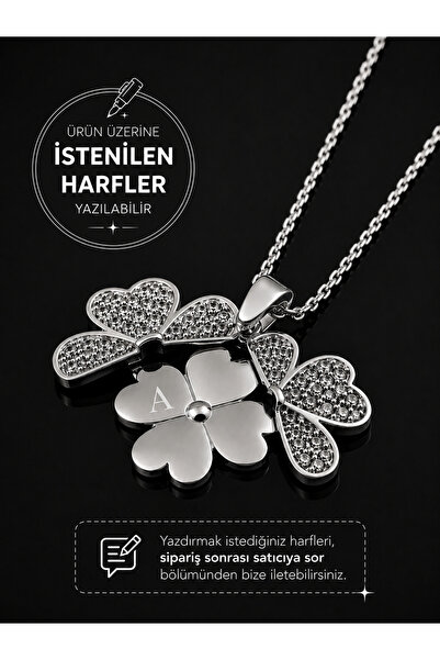 Satürn Silver Kuyumculuk Kişiye Özel Tek Harfli Yonca Kolye | Harf Yazılı Çiçek Kolye | Şık Hediye