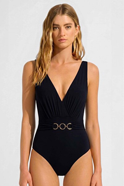 Aytuğ&Mısırlı Egyptian Accessory V-Cut Swimsuit Black