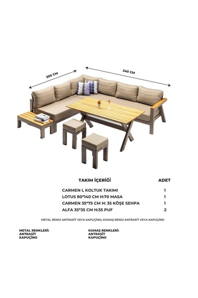 generalbuiltin Bahçe Balkon Mobilyası Köşe Takım 2x2.4mt